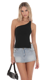 Strappy One Shoulder Top in Black